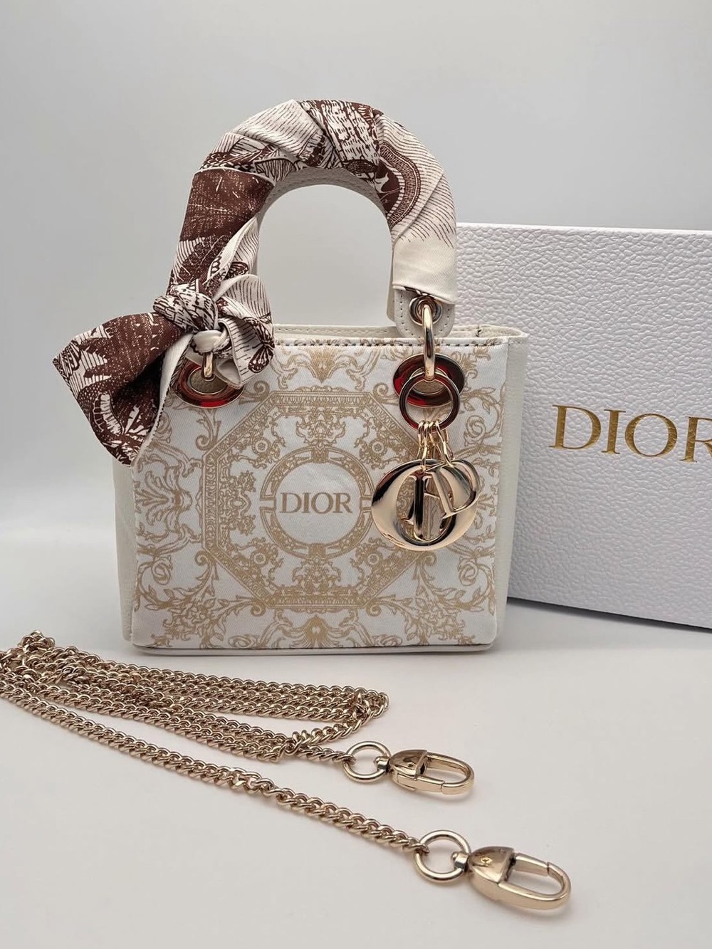 Dior GWP White & Gold Embroidered Lady Dior Shoulder Bag